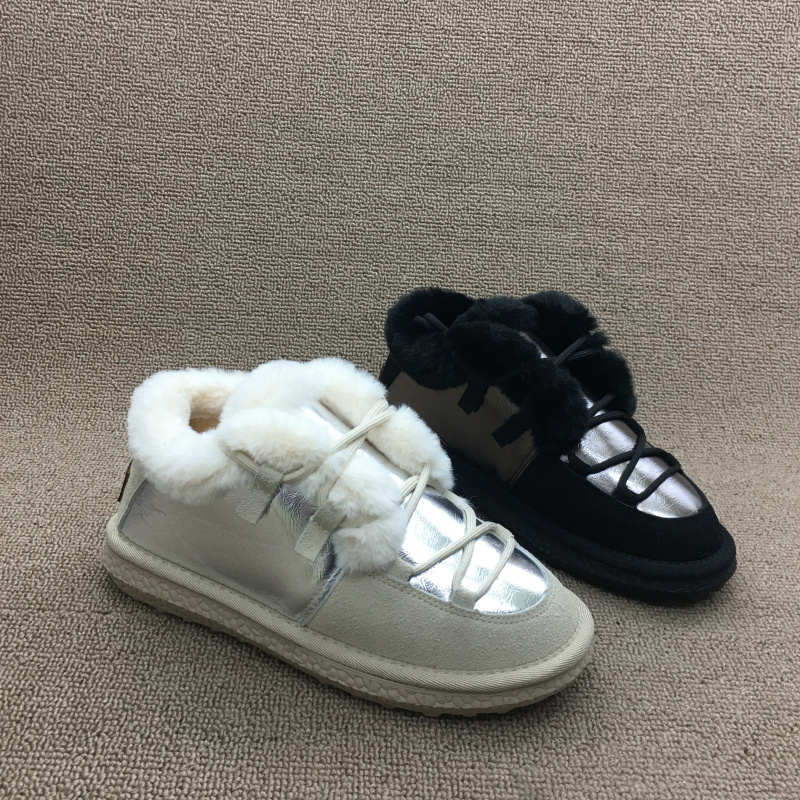 断码处理新款圆头毛毛系带女靴