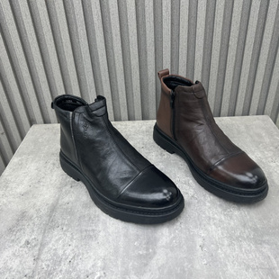 侧拉链低跟厚绒英伦男短靴 棉鞋 清仓断码 处理真皮男靴2023秋冬新款