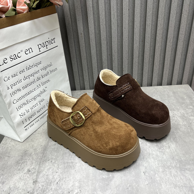 断码处理女鞋2025秋冬款厚底小个子增高复古加绒加厚勃肯鞋女棉鞋