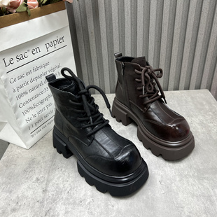 侧拉链棉靴高跟英伦加绒马丁靴 新款 厂家断码 处理女靴2025秋冬季