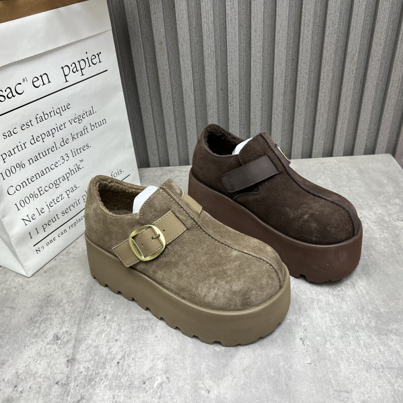 断码处理真皮女鞋2025秋冬款厚底增高深口低帮加绒勃肯鞋女棉鞋