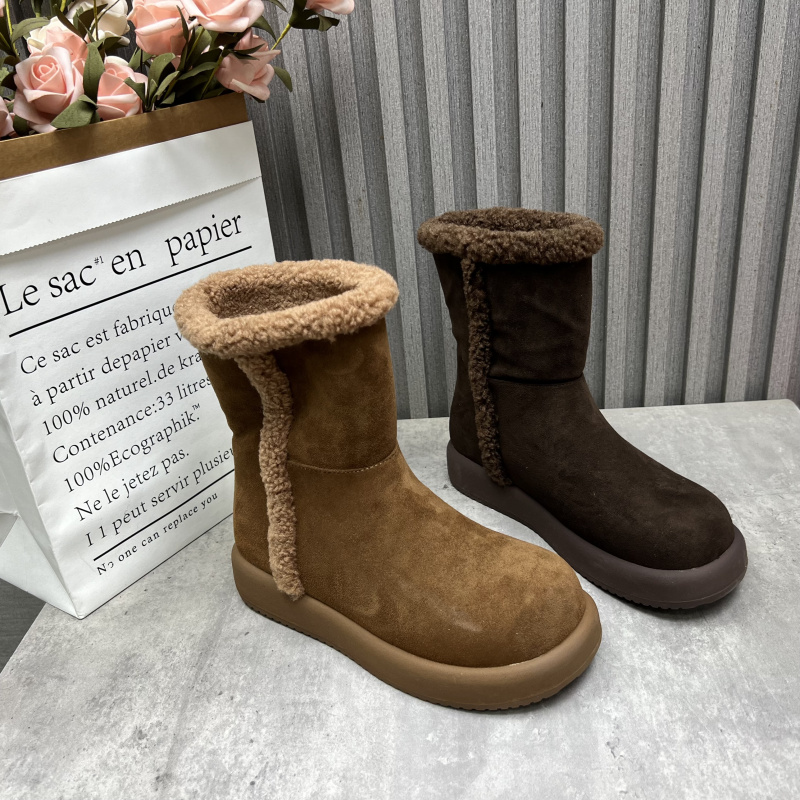 时尚厚绒保暖女棉短靴断码处理真皮女靴2025冬季新款套筒雪地靴