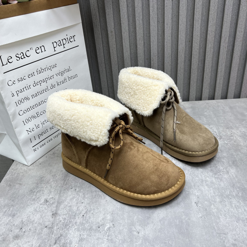 断码处理女靴2025冬季新款圆头系带户外厚绒保暖防寒雪地女棉靴