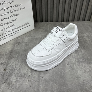 处理真皮女鞋 牛皮板鞋 2025春季 圆头松糕厚底小白鞋 新款 清仓断码