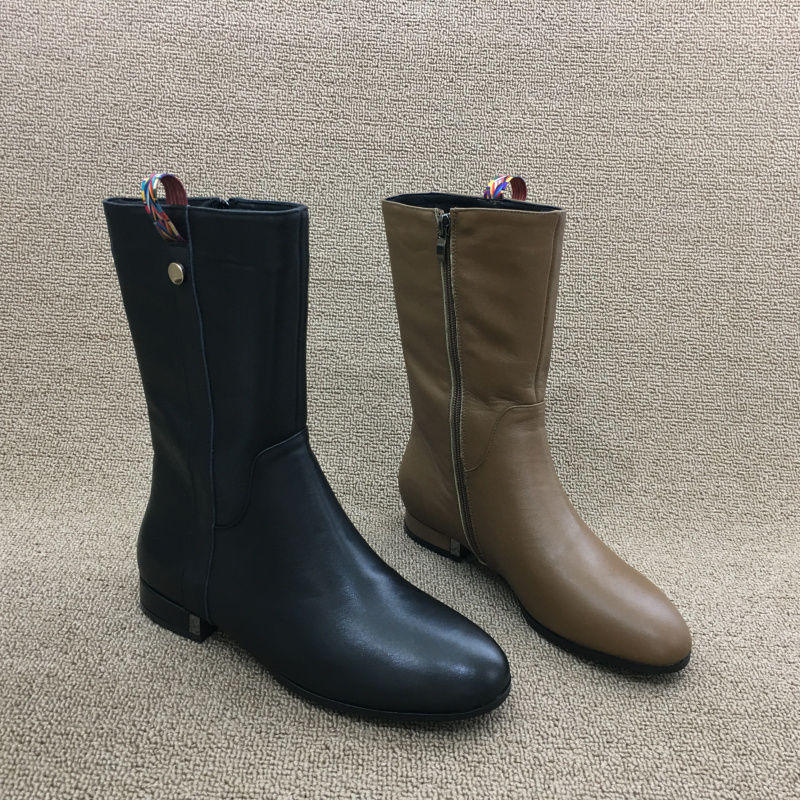 断码侧拉链短靴牛皮中筒靴潮时尚