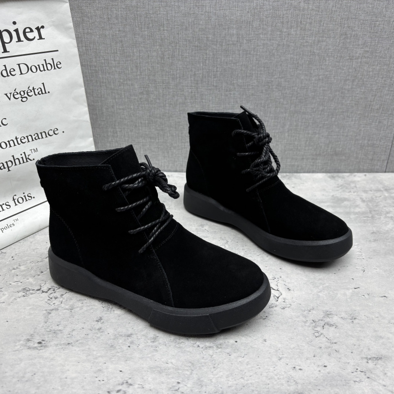 清仓断码处理真皮女靴2024冬季新款圆头系带户外加绒保暖棉短靴40