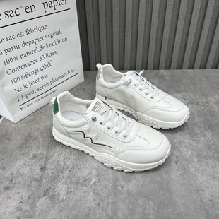 处理真皮女鞋 牛皮休闲鞋 2025春季 圆头系带青年潮款 新款 清仓断码