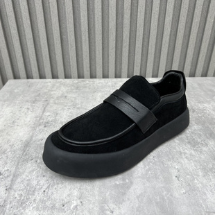 牛反绒一脚蹬圆头平底黑色男皮鞋 2022秋新款 处理真皮男鞋 厂家断码