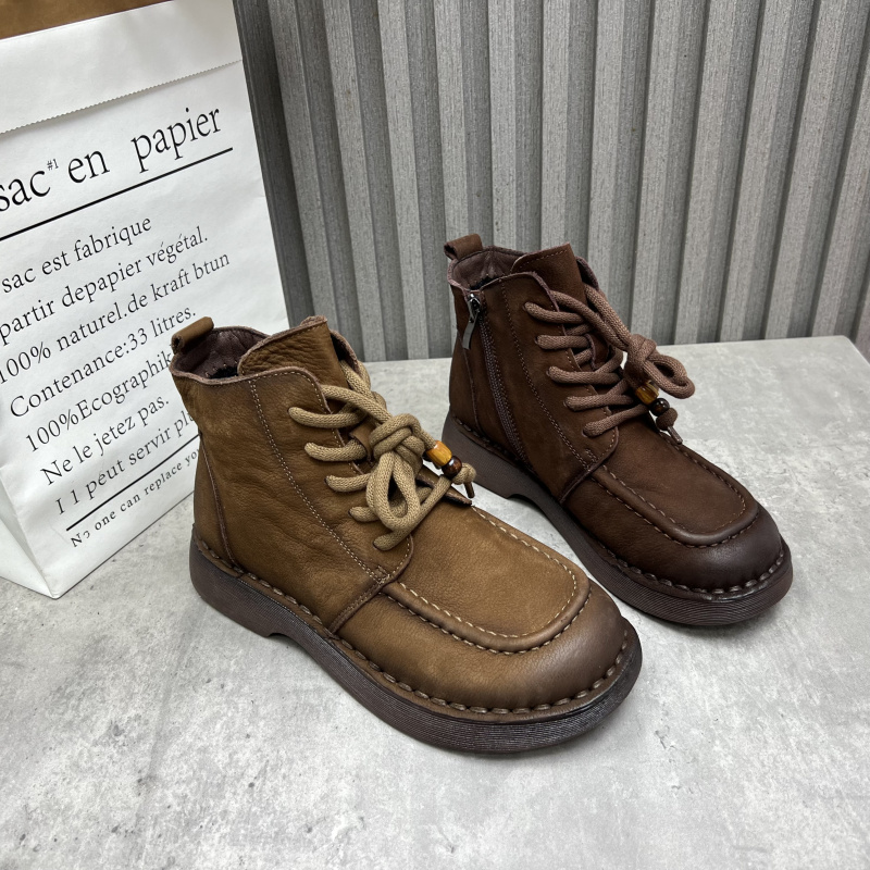 厂家断码处理真皮女靴2025秋冬季新款侧拉链加绒棉靴牛皮英伦短靴
