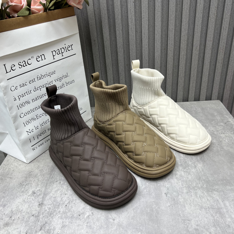 断码处理女靴2025冬季新款圆头针织拼接编织纹平底厚绒保暖雪地靴