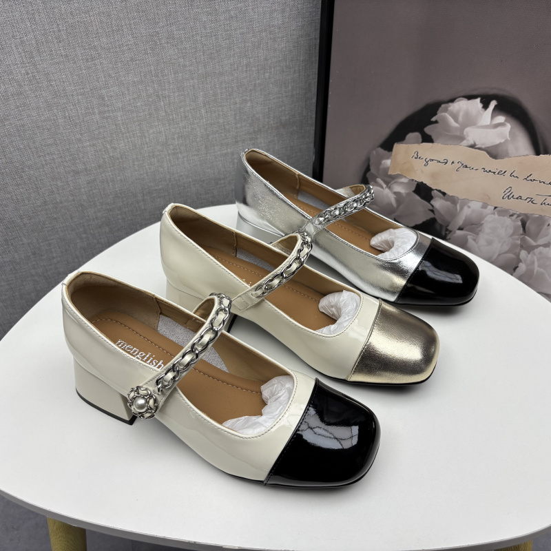 断码处理真皮女鞋2025春季新款软皮粗跟中跟浅口牛皮玛丽珍女单鞋