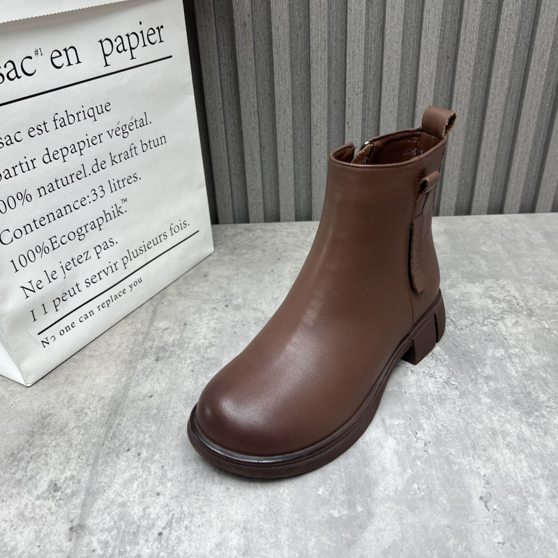 英伦马丁靴厂家断码处理真皮女靴2025秋冬季新款侧拉链低跟女短靴