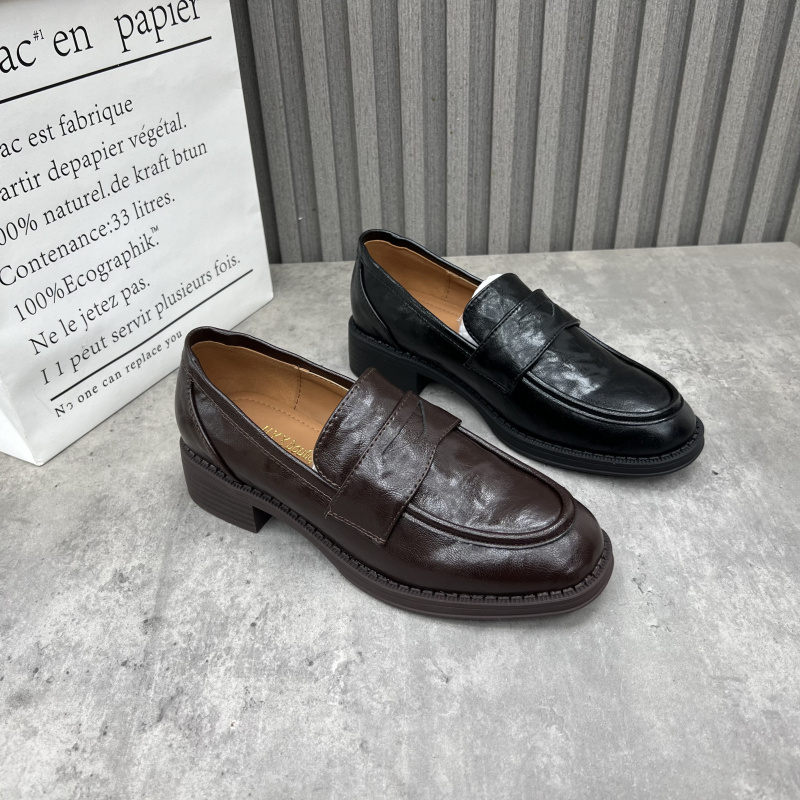 清仓断码处理女鞋2025春季新款乐福鞋低跟圆头套脚纯色日常女单鞋