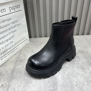 厚底增高侧拉链加绒棉靴切尔西靴 新款 断码 处理真皮女靴2025秋冬季