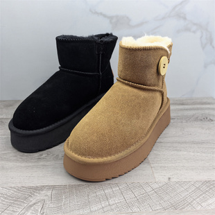 时尚 新款 雪地靴厚底绒里保暖舒适女棉靴 处理真皮女靴2024冬季 断码