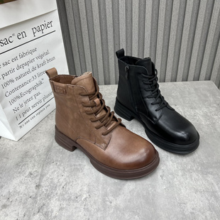 低跟加绒英伦通勤马丁靴40短靴 新款 厂家断码 处理真皮女靴2024冬季