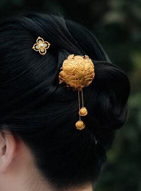 花影金钿新中式丝鹦鹉团钗唐代风格花丝流苏发钗经典东方美学发饰