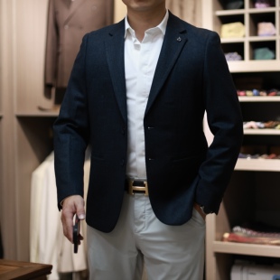 罗伦贝蒙秋冬商务风男士蓝色西服外套修身休闲西装高级感上衣8626
