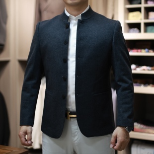 罗伦贝蒙秋冬男士中式婚礼立领休闲西服灰色商务休闲外套9962