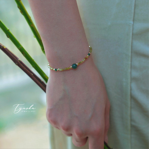 TYUSHA绿石榴石翡翠玉珠手链