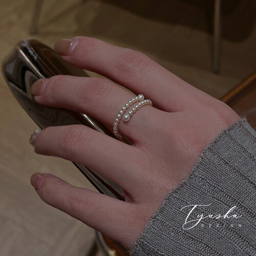 TYUSHA强光天然叠戴珍珠戒指