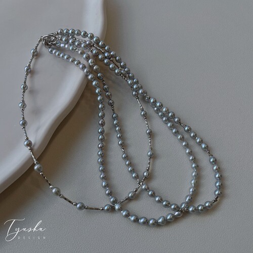 TYUSHA天然淡水真多麻灰珍珠项链