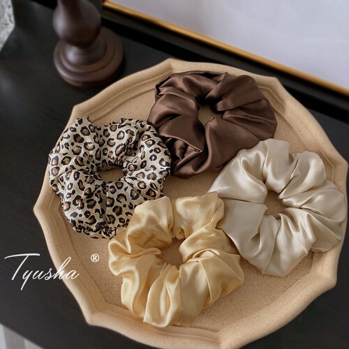 TYUSHAins复古豹纹真丝气质发圈