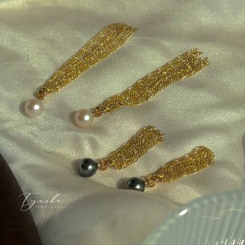 TYUSHA天然珍珠14K包金流苏耳环