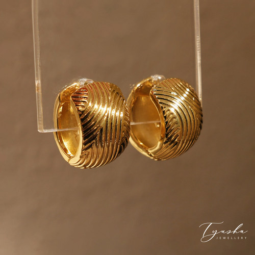 TYUSHA轻奢高级感纹理金色耳圈