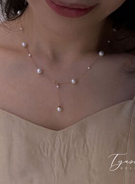 TYUSHA超美星空满天星天然淡水珍珠项链大小间隔颈链送女友礼物
