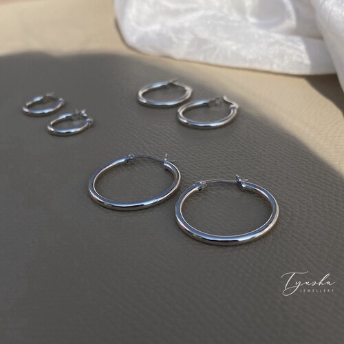 TYUSHA法式简约s925纯银耳环女复古高级基础款光版耳圈防过敏耳扣
