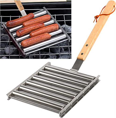 不锈钢可拆卸香肠架滚动式热狗滚筒烧烤架 Sausage Roll Rack