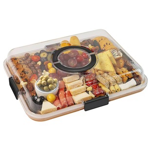 熟食糕点餐盘蔬菜水果糖果奶酪托盘露营竹制带亚克力盖托盘