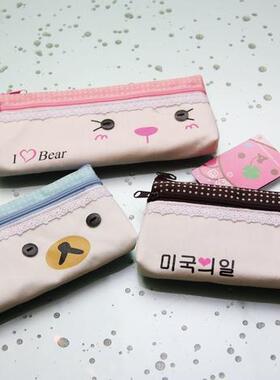 皇冠正品-韩国YPRO小熊帆布笔袋/化妆袋/化妆包/文具袋-白色