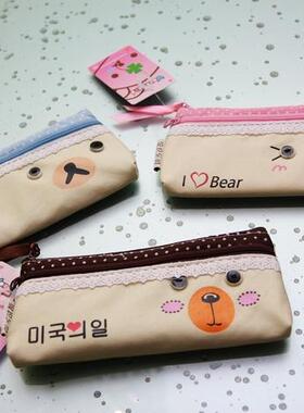 皇冠正品-韩国YPRO小熊帆布笔袋/化妆袋/化妆包/文具袋-三色入