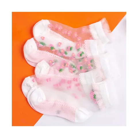 儿童袜薄款网眼袜棉袜2024夏季草莓儿童男女袜子水晶丝宝宝袜新款