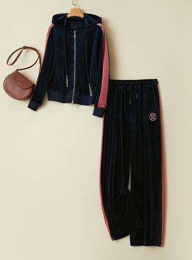 特！线下35&9定制面料品质保证~休闲绒感撞色显瘦女式套装L71217