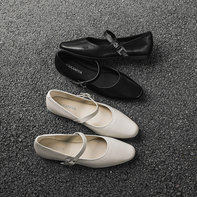 卡卡妮亚 百搭真皮玛丽珍鞋女2025新款舒适软底一字扣白色单鞋女