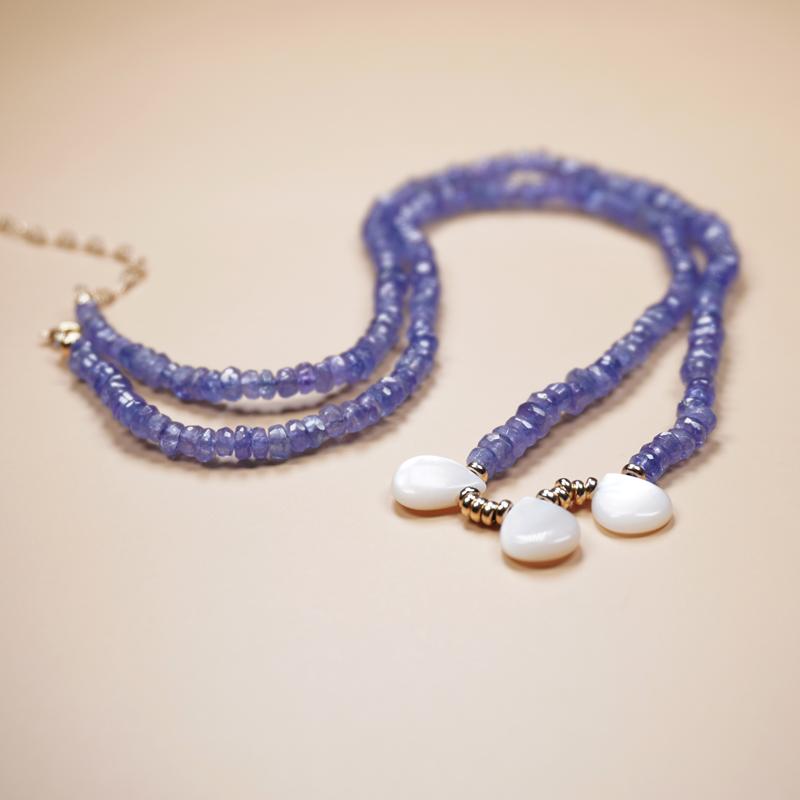 项链锁骨链女天然坦桑石水滴贝壳