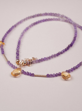 天然紫水晶项链水滴黄水晶锁骨链