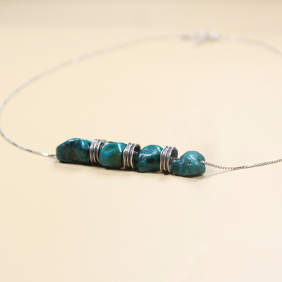 原矿绿松石项链天然石锁骨链纯银