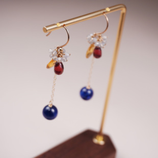 天然石榴石耳饰女黄水晶耳坠生辰石小众原创设计蓝色宝石耳链耳环