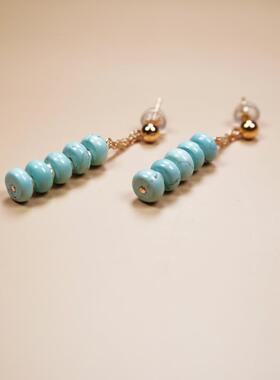 天然绿松石耳坠女14k注金耳钉小众设计串珠耳饰清新淡水珍珠耳链
