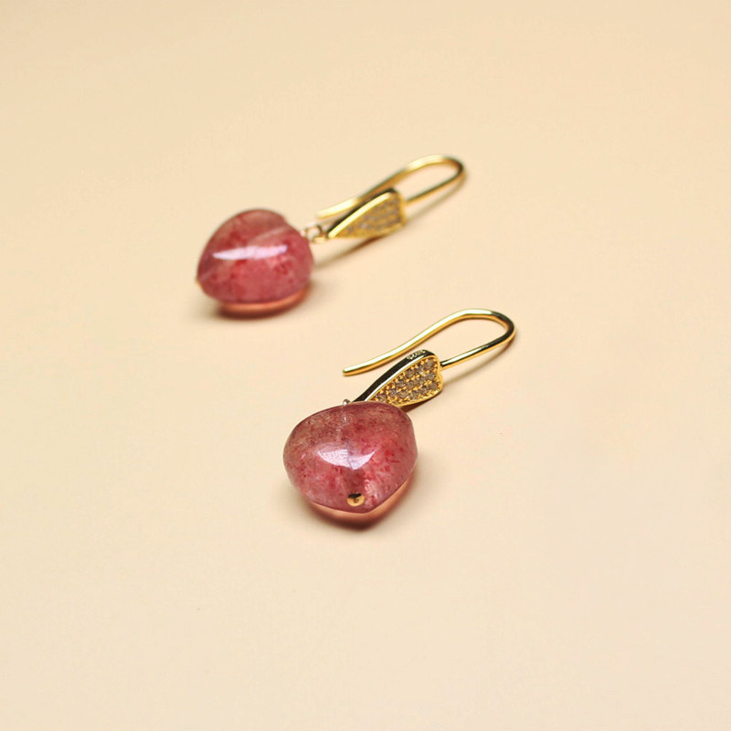 天然草莓晶耳坠女 纯银镶嵌锆石爱心耳环手工串珠桃心粉水晶耳饰,饰品/流行首饰/时尚饰品新,耳饰,淘宝优惠券,粉丝福利购,淘宝优惠卷