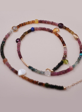 渐变碧玺多巴胺三圈手链女毛衣链