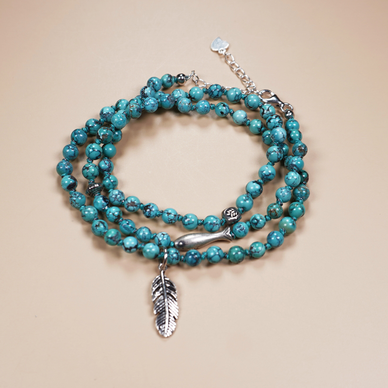 天然原矿绿松石手链女款编织手绳