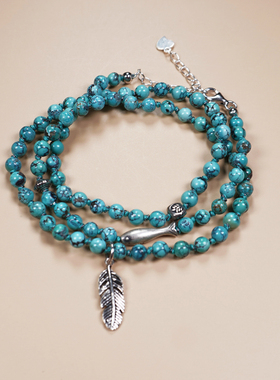 天然原矿绿松石手链女银手绳手串