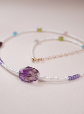 紫水晶项链女款不规则切面锁骨链