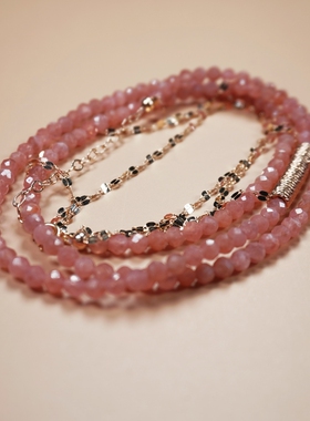 天然红纹石手链女冰种粉宝石手串