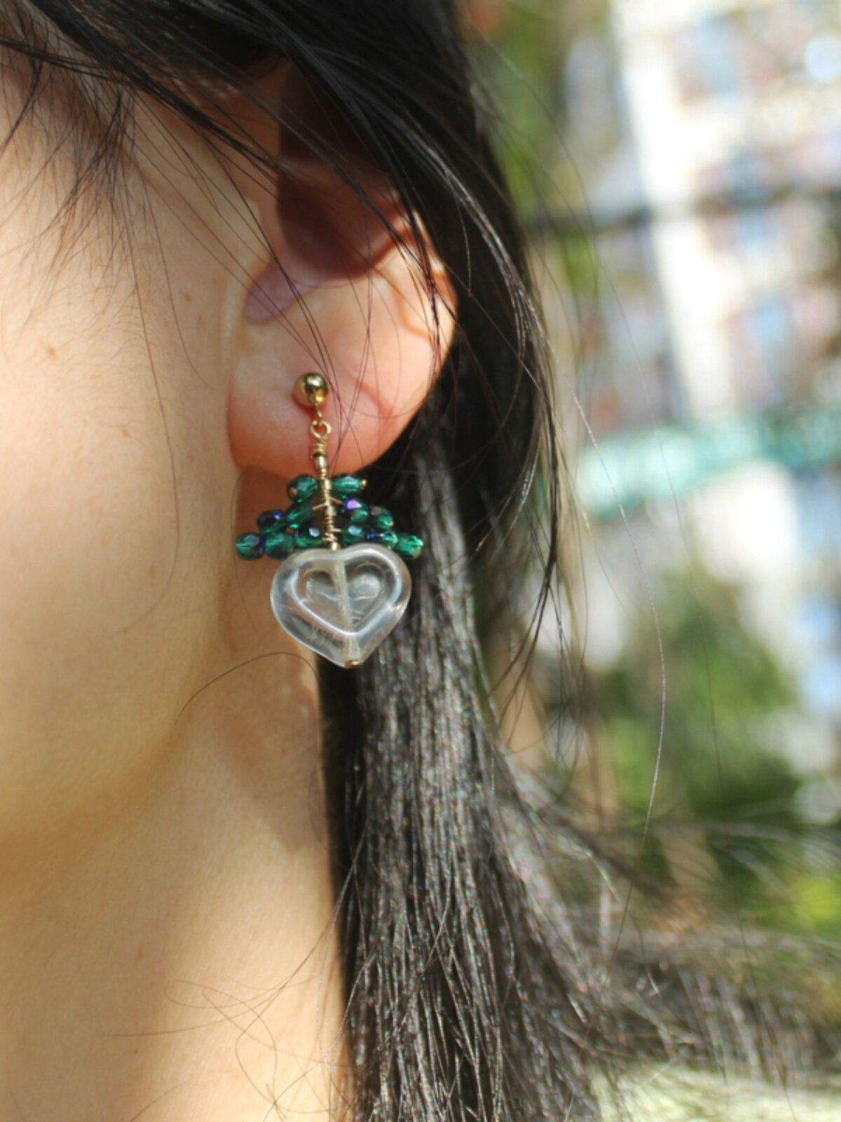 여성을위한 하트 화이트 크리스탈 귀걸이 프랑스 틈새 디자인 오리지널 귀걸이 14K 골드 귀걸이 수제 유리 귀걸이